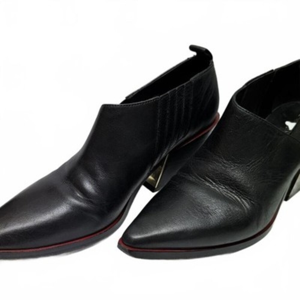 Women's Black Leather Ankle Booties with Pointed Toe